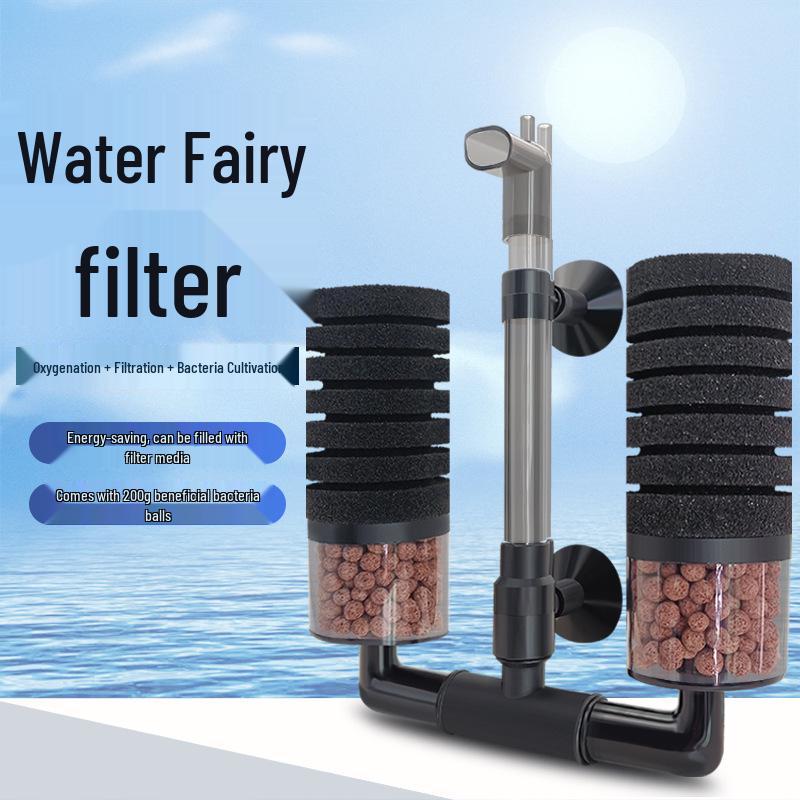 Wall-Mounted Fish Tank Filter with Dual Heads, Biochemical Cotton & Bio-Balls.