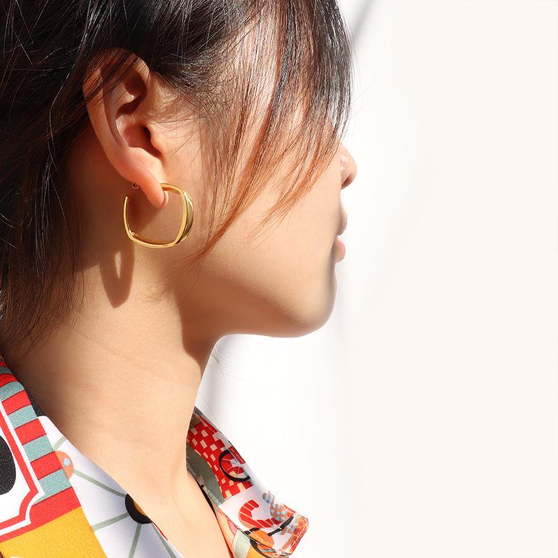 Minimalist Retro Geometric Earrings for Women - Hong Kong Style, Christmas Autumn/Winter, 18K Gold Plated Titanium Steel