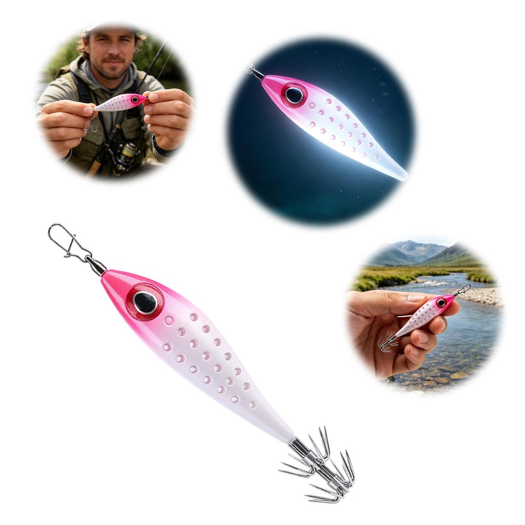 Waterproof LED Stainless Steel Squid Jig Hook Multi-Purpose Glow Attracting Umbrella Lures Thicken Artificial Wooden Shrimp Lure
