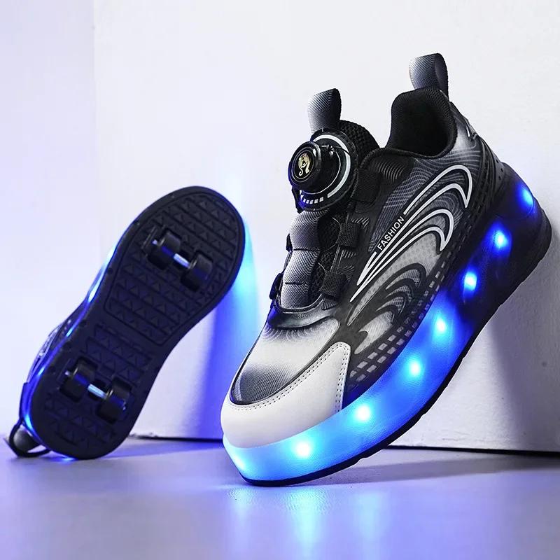 New LED Light Up Roller Skates Kids Unisex Rechargeable Dual Wheel Detachable Teenager Entertainment Casual Inline Skates