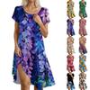 Short Sleeve Boho Dress For Women Casual Loose Fit Summer Sundress Floral Print Dress With Pockets