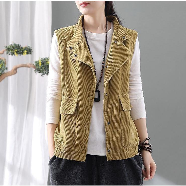 Women's Cardigan Vest Double Corduroy Cardigan Vest Jacket Autumn Winter Lapel Vest Top Vintage