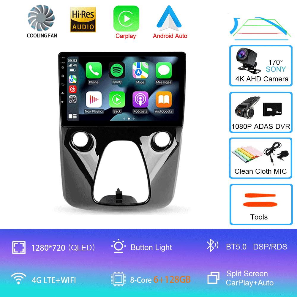 Автомобильное радио Android 14 для Toyota Aygo Peugeot 108 Citroen C1 2016 - 2020 Авто Мультимедийный Плеер Стерео 4G WIFI Carplay 360 Камера
