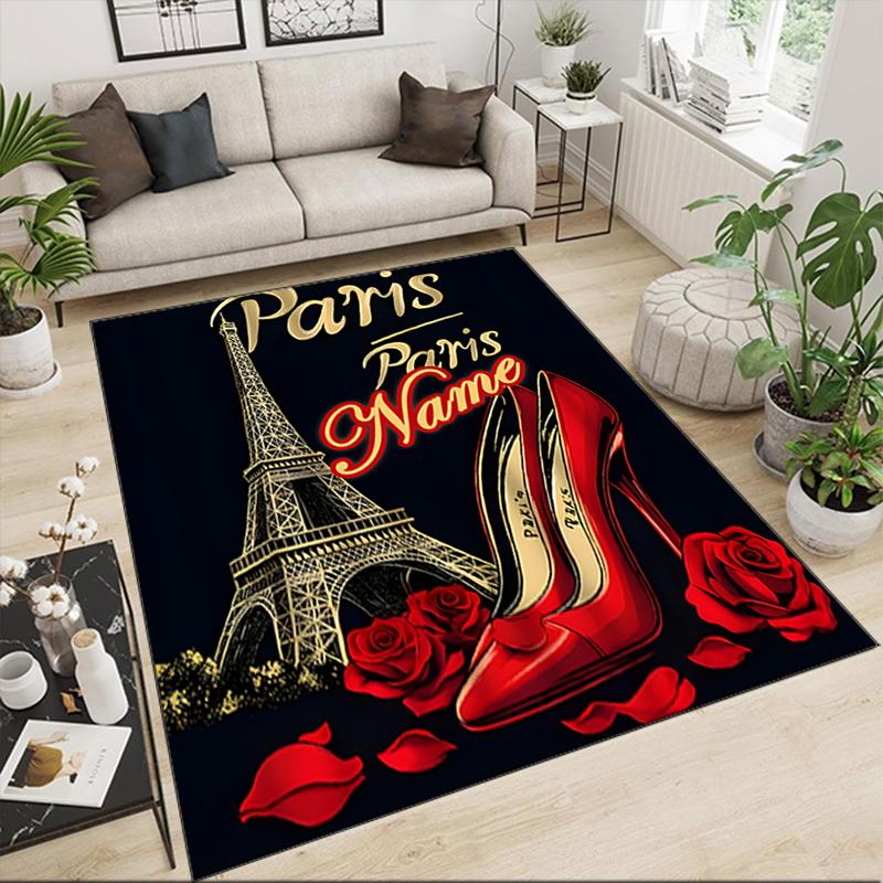 1PC Custom Name Parisian Elegance Theme Floor Mat Ideal for Living Room, Game Rooms, Office, Bedroom,Floor Mat Playful Design