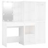 LED Makeup Table with 2 Cabinets White Wood Based Material