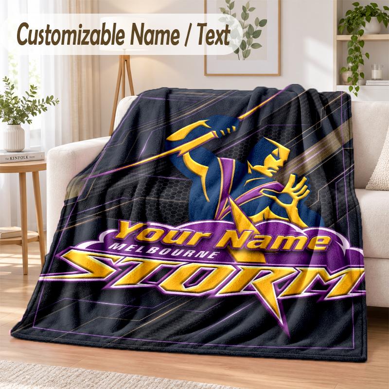 Custom Text Flannel Blanket Melbourne Storm Print Warm Cozy Blanket Home Sofa Bedding