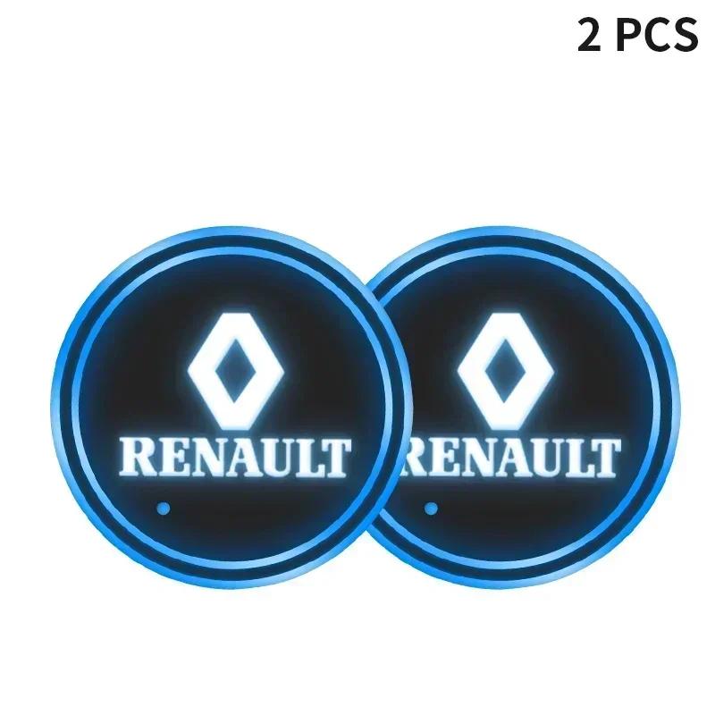 2026 Hot For Renault Hub Caps 1/2pcs Car Coasters with 7 Colors Changing Light For Renault DACIA Scenic Loguna Twingo Symbol Flu
