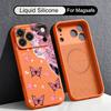Стильный чехол с принтом бабочки для iPhone 17 Pro Max Магнитный для Magsafe Жидкий силиконовый чехол для iPhone 16 15 14 13 Pro Max