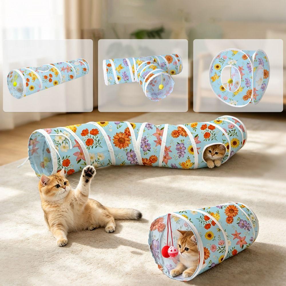 S-Shape Cat Tunnel House Foldable Rabbit Peekaboo Hideout 3 Way Cat Tubes Summer/Winter Style