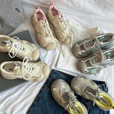 Толстая подошва уродливые и милые большие головки цветные папины туфли женские летние новые сетчатые дышащие альпинистские кроссовки для отдыха