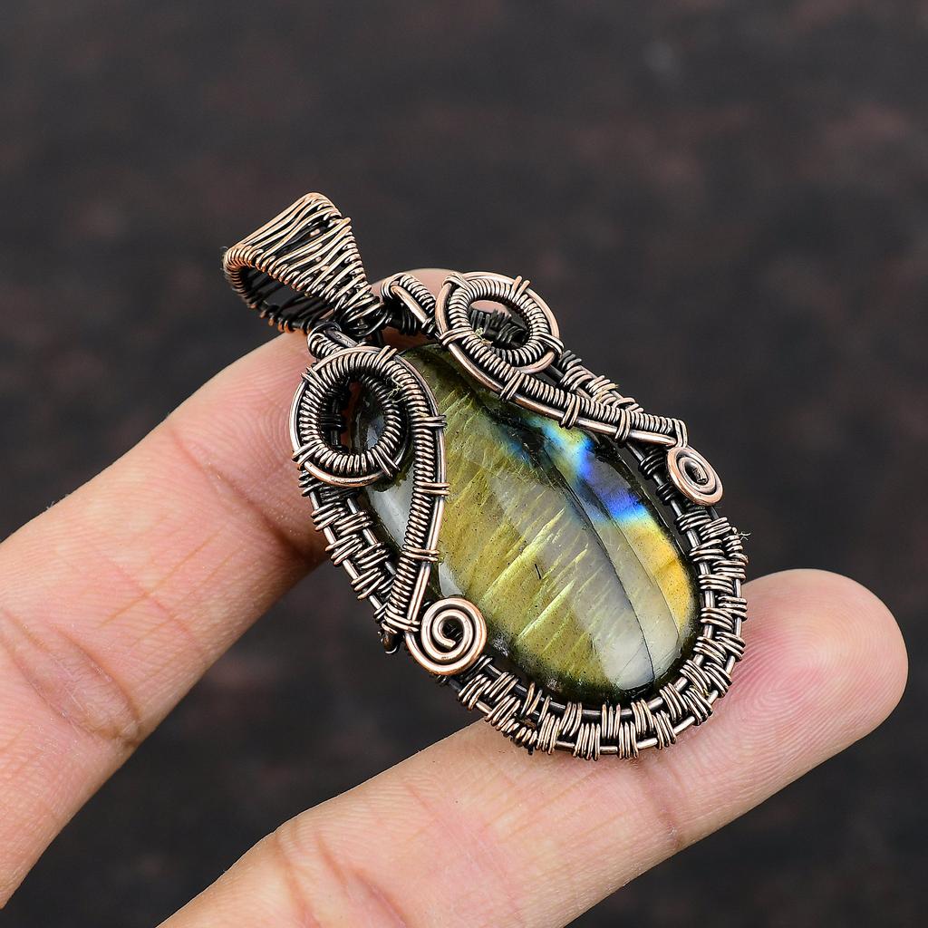 Labradorite Pendant Copper Wire Wrapped Pendant Labradorite Gemstone Jewelry Handmade Designer Pendant Copper Wire Wrap Jewelry Gift For Him
