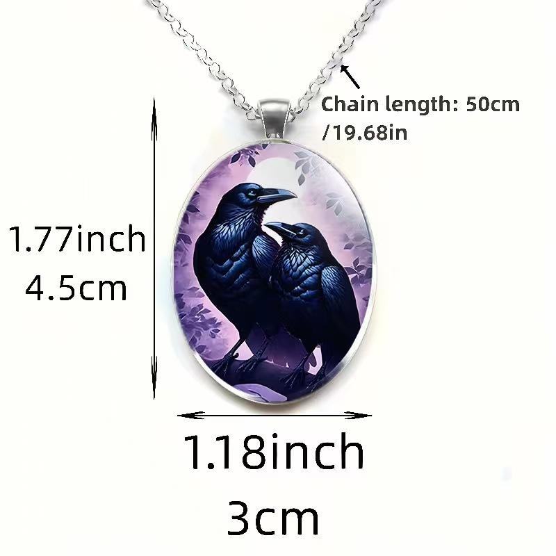 Gothic Crow and Skull Pattern Necklace Earrings Pendant Set