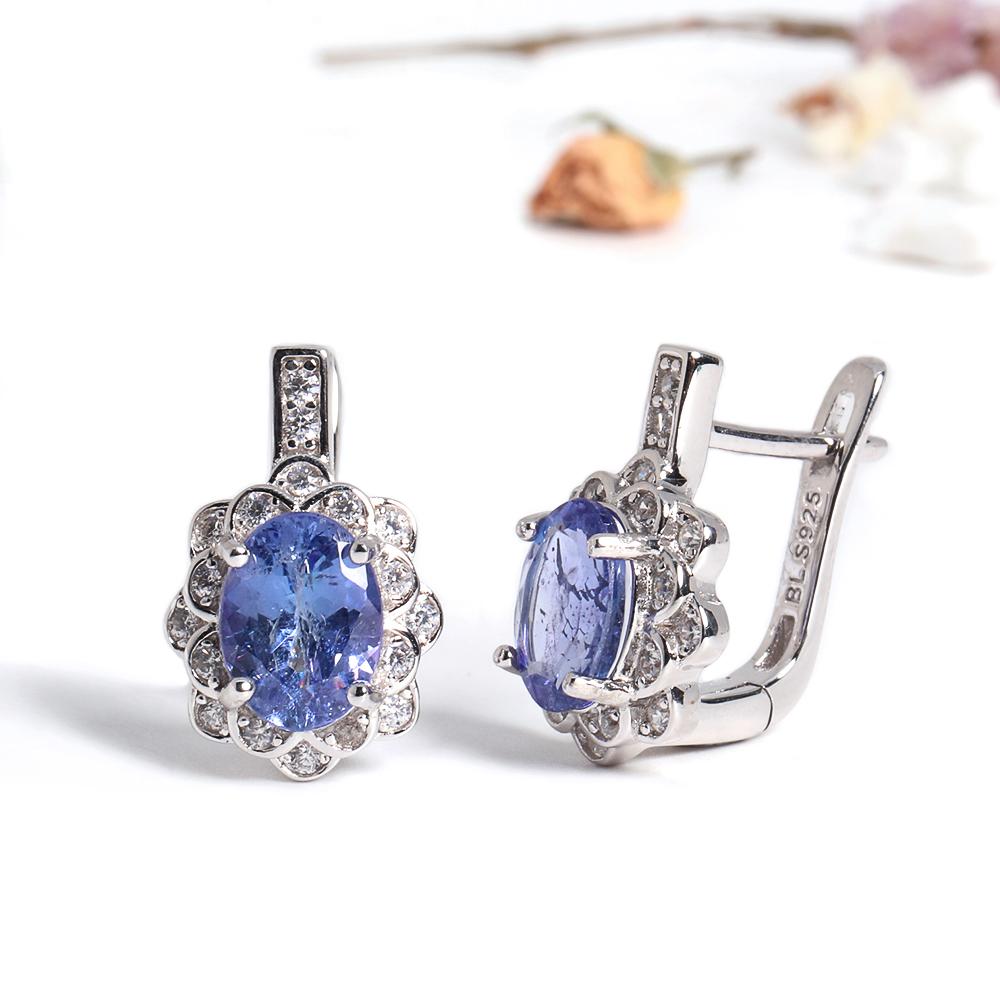 Natural Tanzanite 925 Silver Earrings Precious Real Gems Fine Jewelry Women Girls Birthday & Party Gifts