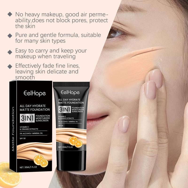 Vitamin C Liquid Face Foundation Cover Dark Circle Even Skin Face Moisturizer Covers Pores Vitamin E Makeup Concealer 30G