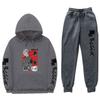 Мужской оверсайз комплект из худи и брюк Streetwear с мультяшным принтом, свободный крой, утепленный флисом, повседневный спортивный костюм