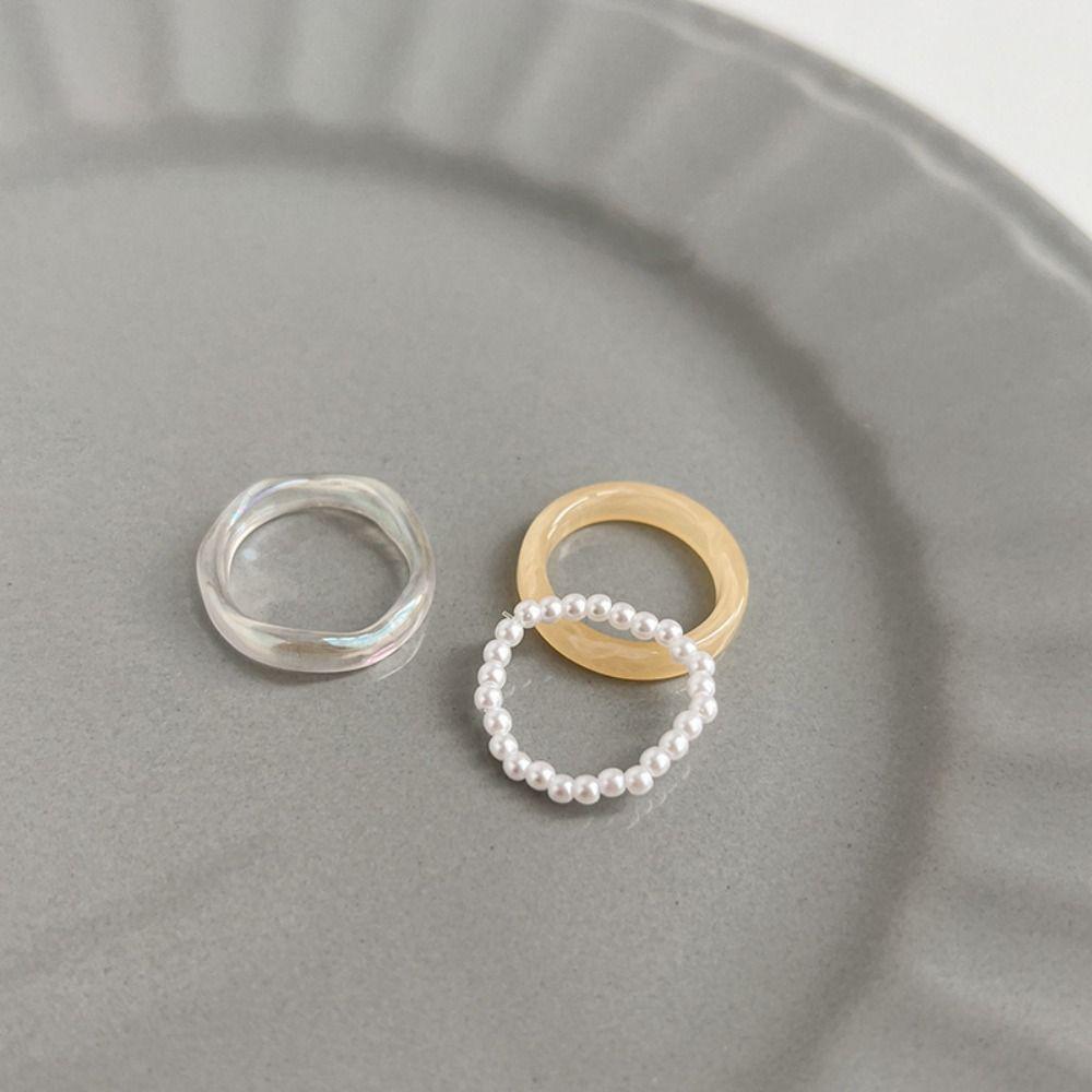 Продукты Акрил Популярные аксессуары Женский комплект жемчужных колец Партийные сувениры Кольцо из смолы в корейском стиле
