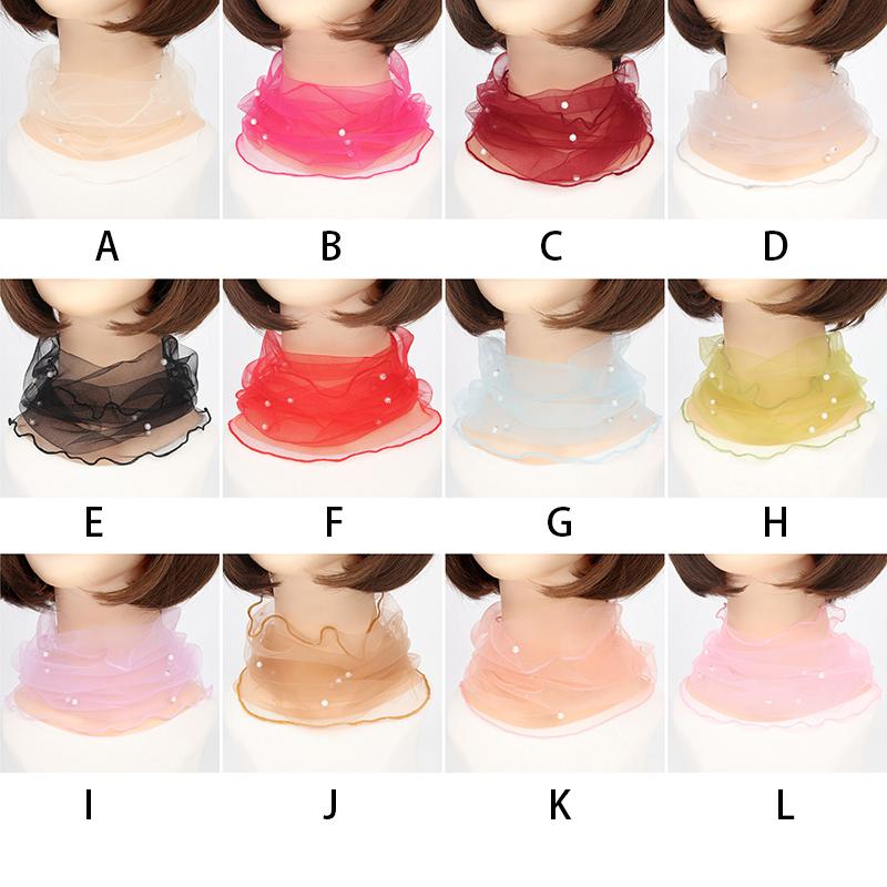 Women Clothing Accessories Transparent Scarf Circle Scarf Pearl Decor Mesh Fashion Elegant