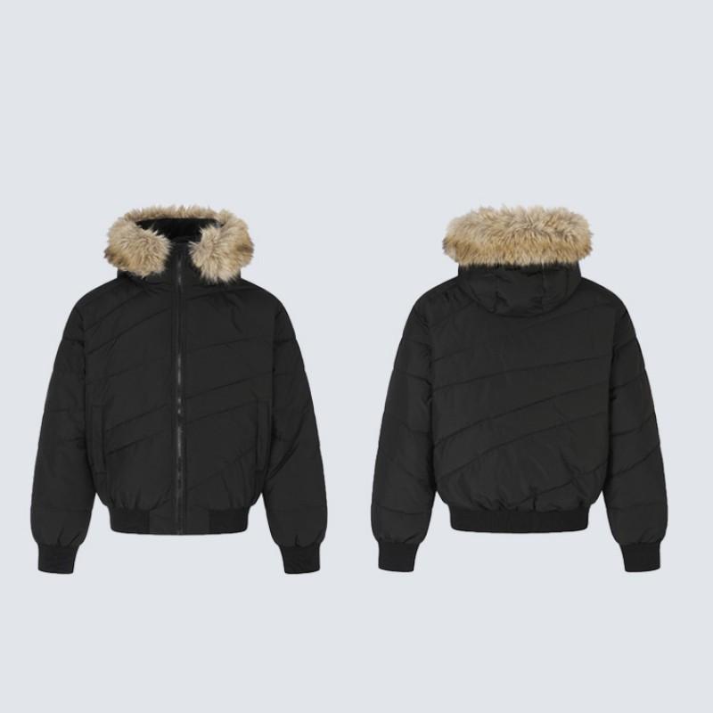 Winter Thick Quilted Hooded Puffer Jacket With Fur Trim Unisex Casual Coat Daily Wear