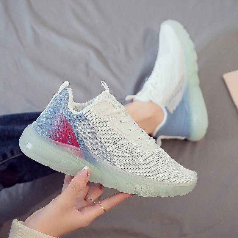 Spring and Summer New Bright Jelly Sole Sports Casual Shoes Female Running Student Fashion Hollow Mesh Breathable Versatile Shoes