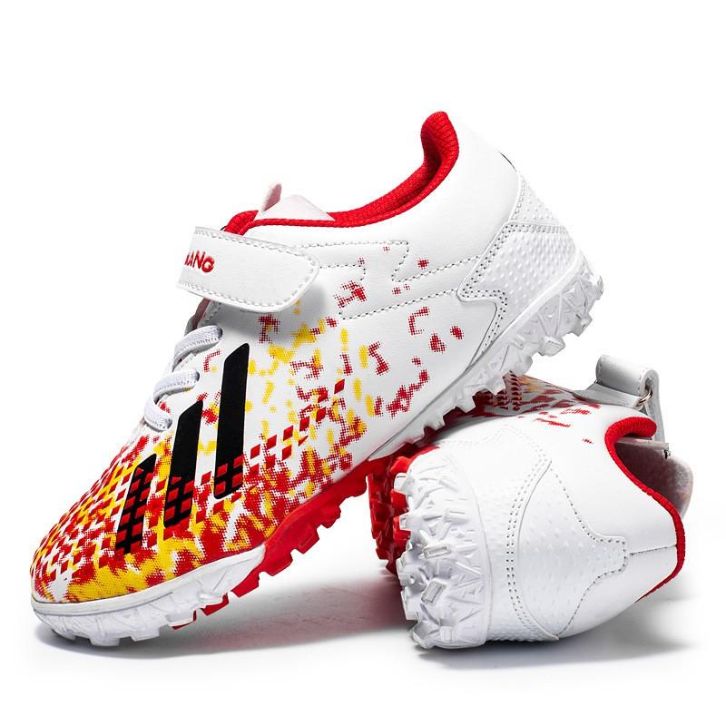Kids Soccer Cleats Artificial Turf Low-Cut Training Shoes With Hook Loop Breathable Mesh Lining