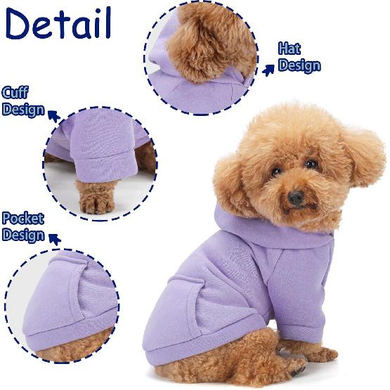 Winter Dog Hoodie with Pockets - Solid Color Polycotton Sweatshirt for Small, Medium, and Large Dogs - Soft, Warm, Cozy Pet Clothing for Cold Weather