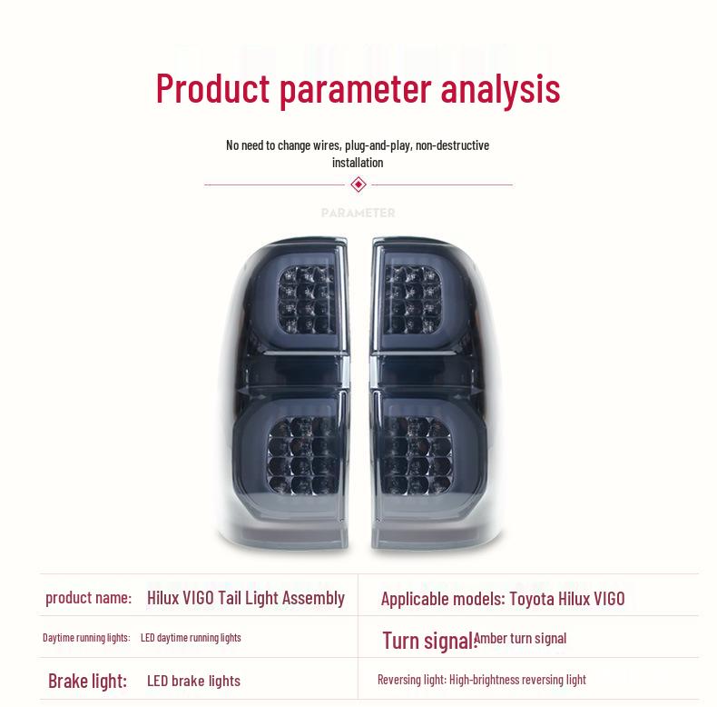 Задний фонарь пикапа Toyota Hilux: Светодиодный фонарь бега, стоп-сигнал и фонарь заднего хода.
