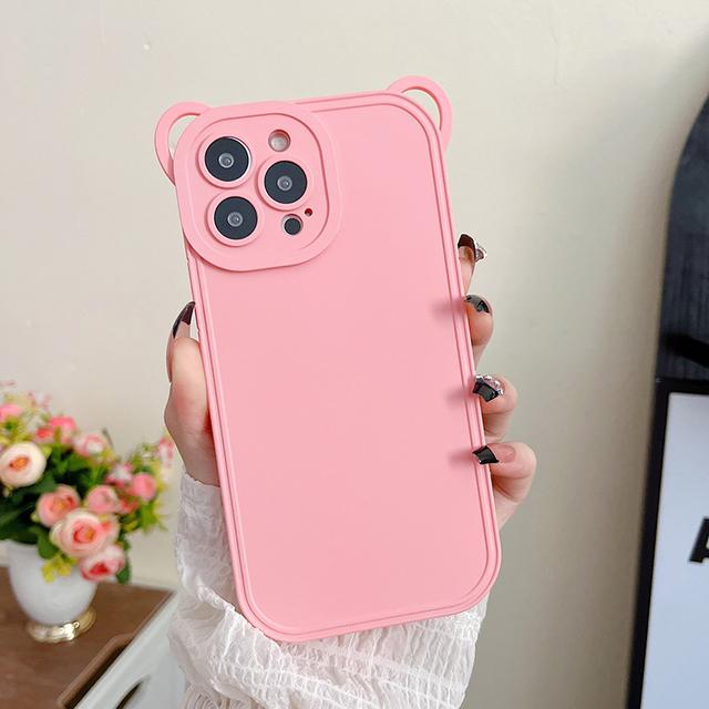 Матовый жидкий силиконовый чехол с милыми медвежьими ушками для Iphone 13 12 11 14 Pro Max Xs X 7 8 Plus, чехол с рисунком, защита объектива камеры