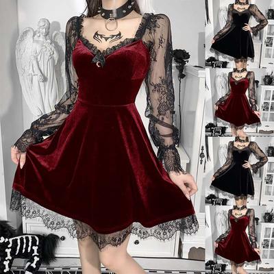 Женская мода готическая панк лоскутная юбка кружевное платье