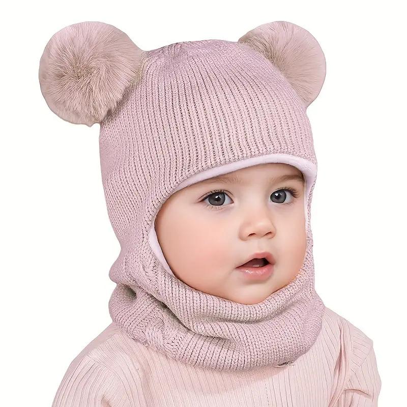 Зимний набор: шапка и шарф для детей 1-4 лет - Милый вязаный медведь с ушками, Теплая мягкая встроенная шапка, Моющийся аксессуар для малышей