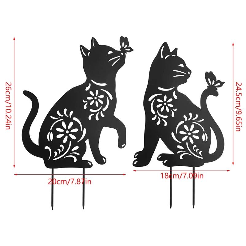 1/2Pcs Metal Cat Garden Decors Black Cat Silhouettes Outdoor Cat Stakes for Outdoor Animal Sculpture Decorations