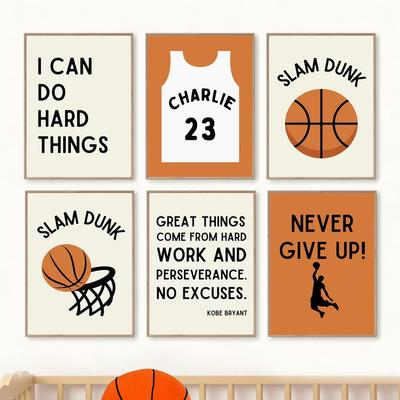 Мальчик Баскетбол Простой Пользовательский Имя НБА Плакат Дети Настенное Искусство Печатная Картина На Холсте Картина Детская Комната Домашний Декор Для Школы Дома