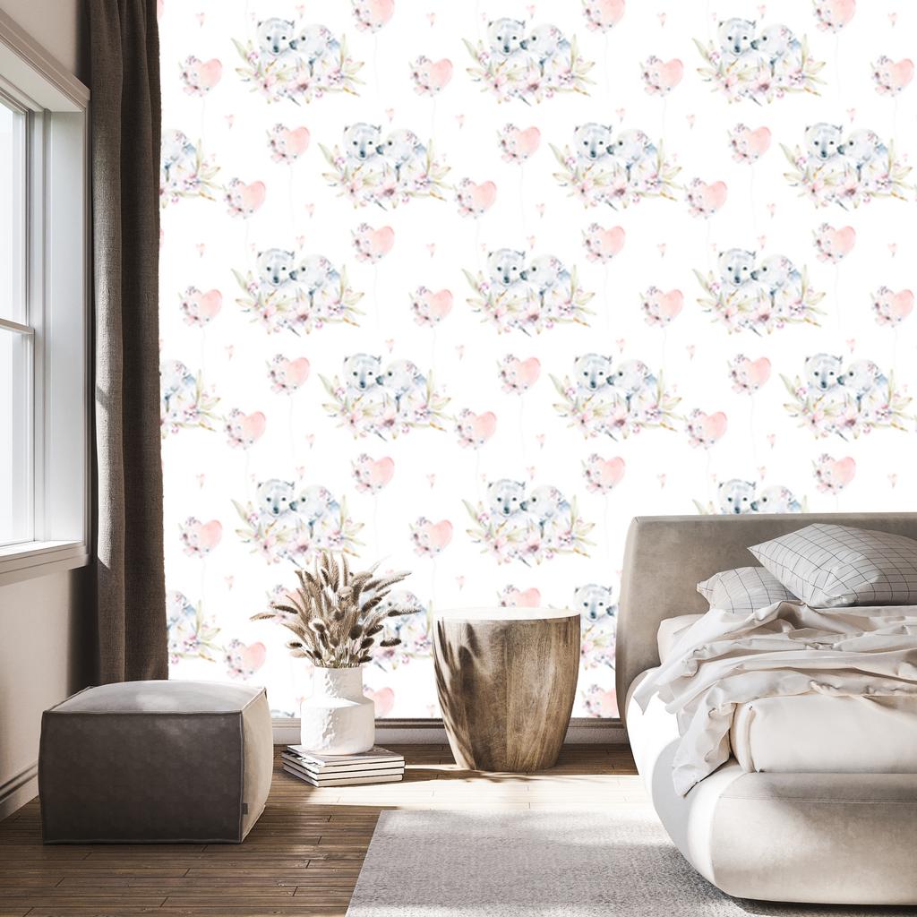 Polar bears among flowers wallpaper for living room and bedroom 50x1000