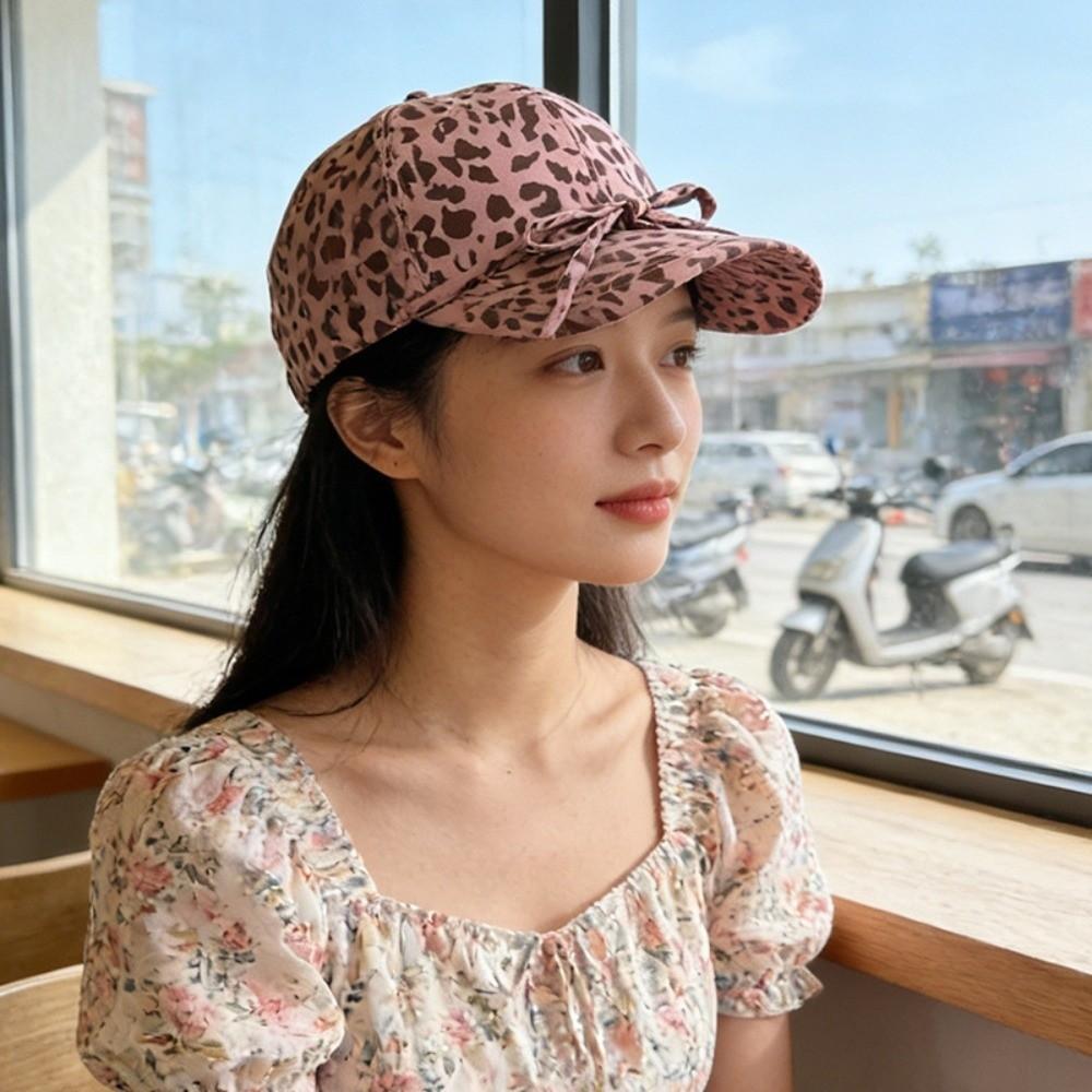 Sunscreen Leopard Print Bow Baseball Cap Sunshade American Style Casquette Cool Girls