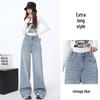 Spring 2025 Women's High Waist Retro Blue Wide-Leg Jeans - Floor-Length, Slimming, Loose Fit.