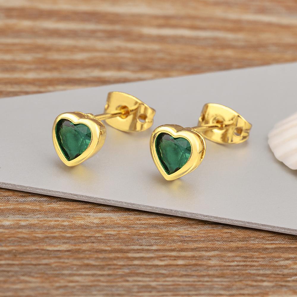 Nidin New Arrival Romantic Heart Shape Inlaid Zircon Charm Stud Earrings 5 Colors For Women Girl Jewelry Wholesale Accessories