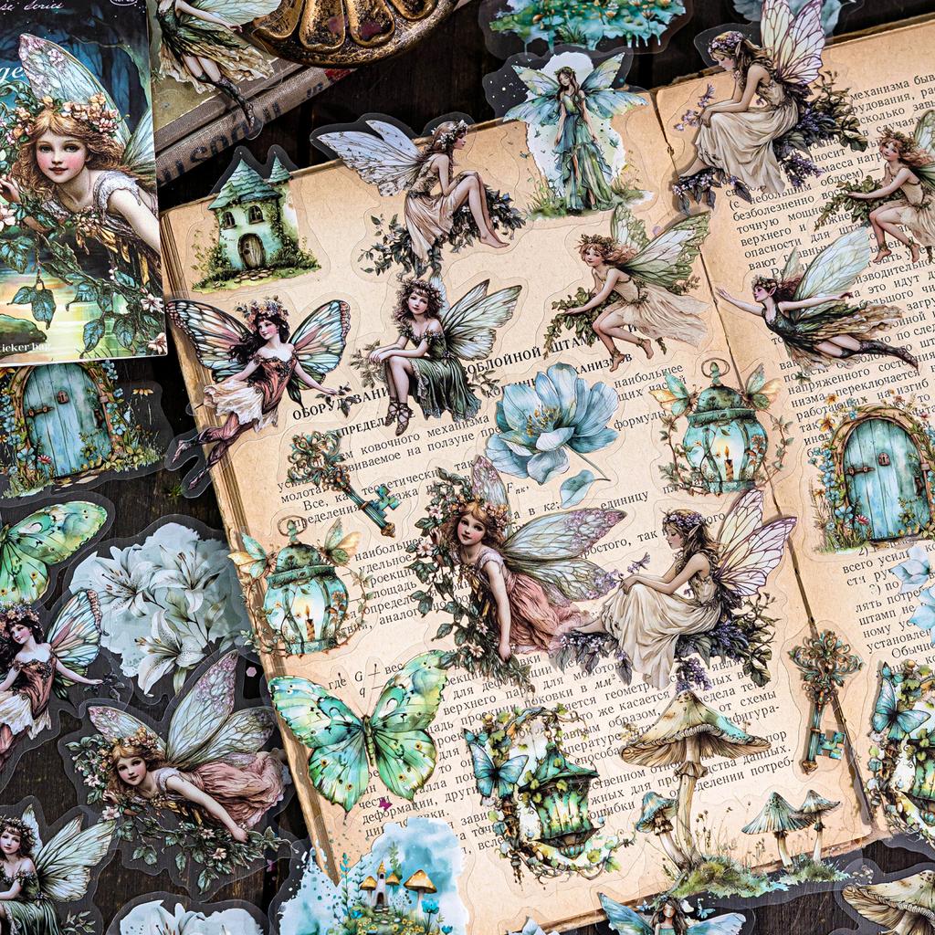 40 Sheets Gothic Magic Character Sticker Pack Dark Retro Theme Vintage PET Stickers For Scrapbooking DIY Craft Decoration