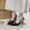 Temperament Shallow Mouth Pointed Head Black High Heels New Bag Head Empty Buckle Single Shoes Fashion Thin Heel Sandals Women