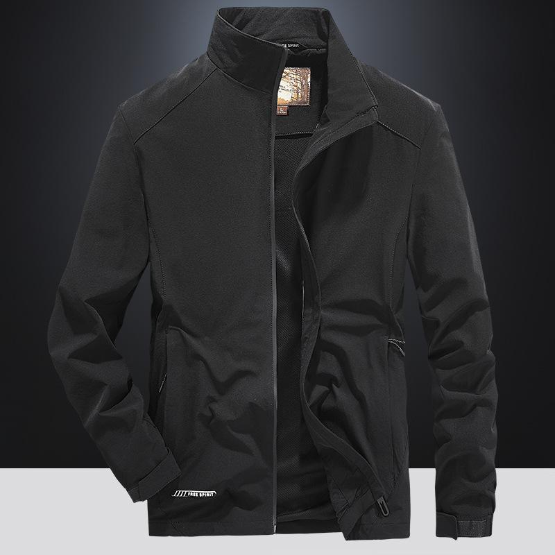 Мужская легкая куртка на весну и осень, куртка с длинным рукавом и воротником-стойкой, однотонная повседневная молодежная куртка с несколькими карманами на молнии