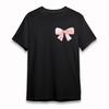 Women's Oversize Classic T-Shirt Soft Pink Gradient Bow Graphic Black Cotton Tee
