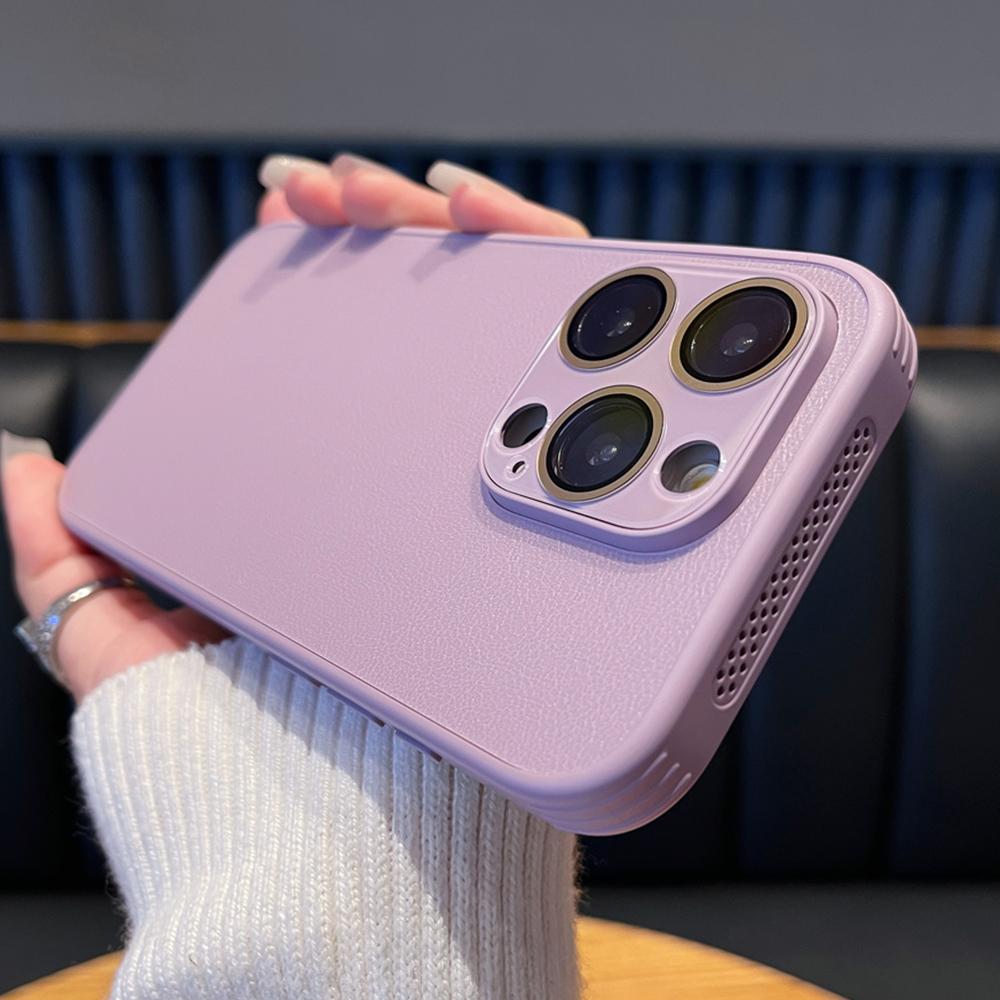 Роскошный кожаный охлаждающий чехол для телефона с узором личи для iPhone 15 14 13 12 Pro Max, защита объектива, рассеивающая тепло крышка