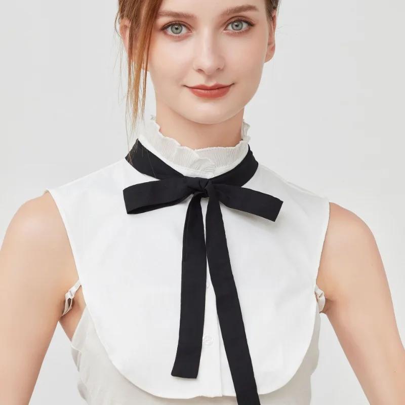 Korean Stand Shirt False Collar for Women Bowknots Ties Faux Col Half Shirt Blouse Fake Collars Sweater Shirt Detachable Collars