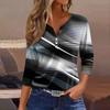 Жен. Футболка Футболка С принтом Пуговицы Рукав 3/4 Повседневные Выходные Мода Классический V-образный вырез Обычный Топ