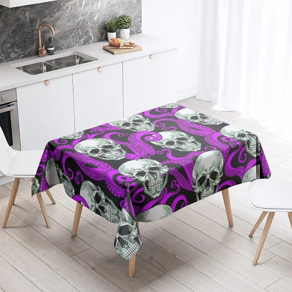 Красочная скатерть с черепом осьминога, домашний декор, устойчивая к пятнам, водонепроницаемая, украшение для стола, прямоугольная кухонная столешница для камина