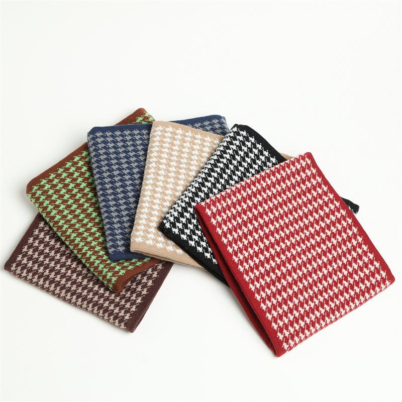 Шарф в клетку «Тысяча птиц», зимний новый теплый чехол для шейного отдела позвоночника, однотонный шерстяной вязаный утолщенный шарф