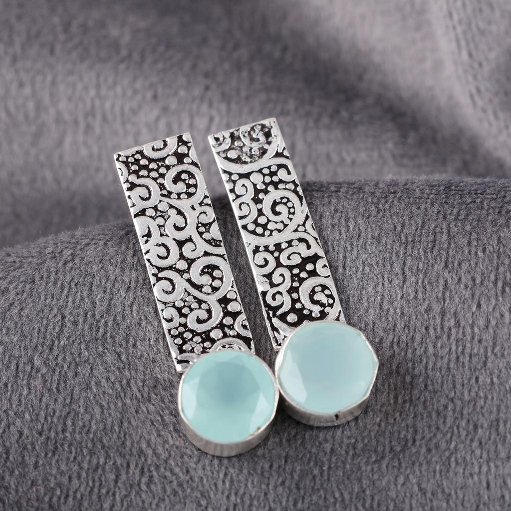 Украшения из драгоценного камня Аква Халцедон, Серьги из серебра 925 пробы, Великолепные серебряные серьги ручной работы, Для подарка на День благодарения