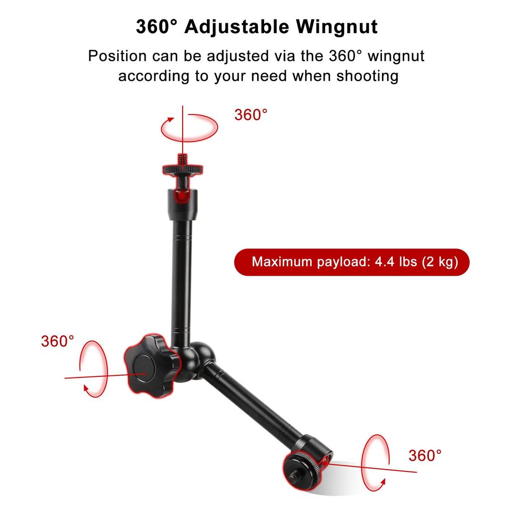 TECDW Adjustable Magic Super Ball Articulating Magic Arm with and Screw Magic Arm Clamp for LED Flash Camera 11" Arm, Clamp, 360° Head, 1/4" 3/8"