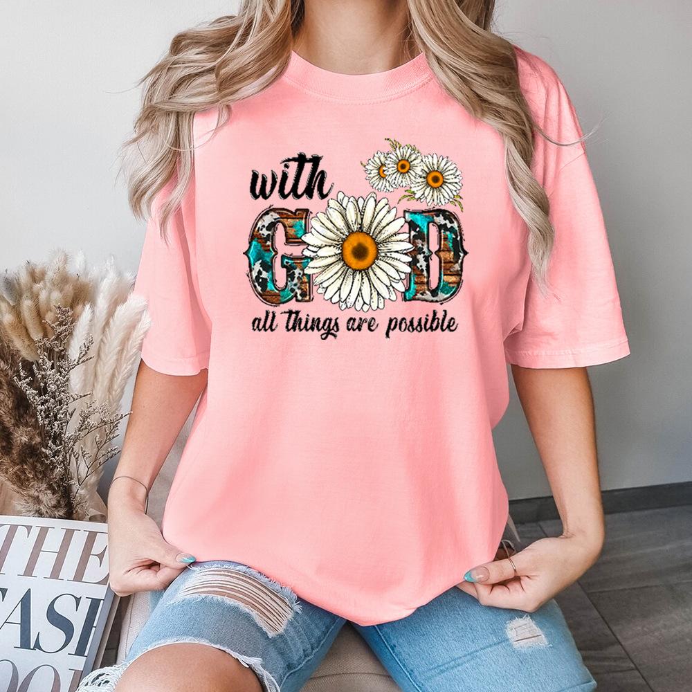 Хлопковая футболка с коротким рукавом и круглым вырезом, женская, с 2D-принтом, топы