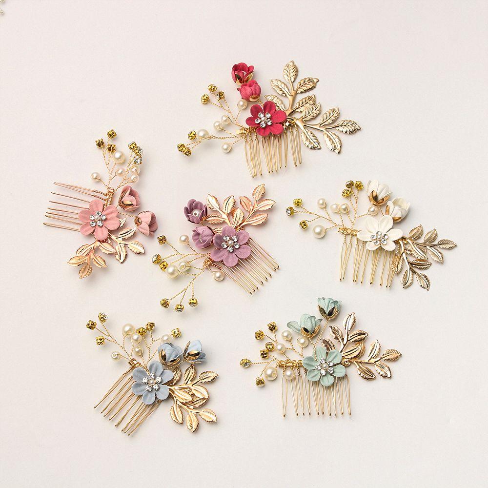 Romantic Crystal Crown Bride Hair Jewelry Hair Combs Flower Hair Pin Bridal Clips Leaves Tiara