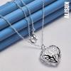 925 Sterling Silver Hollow Heart Pendant Necklace Fashion Wedding Jewelry