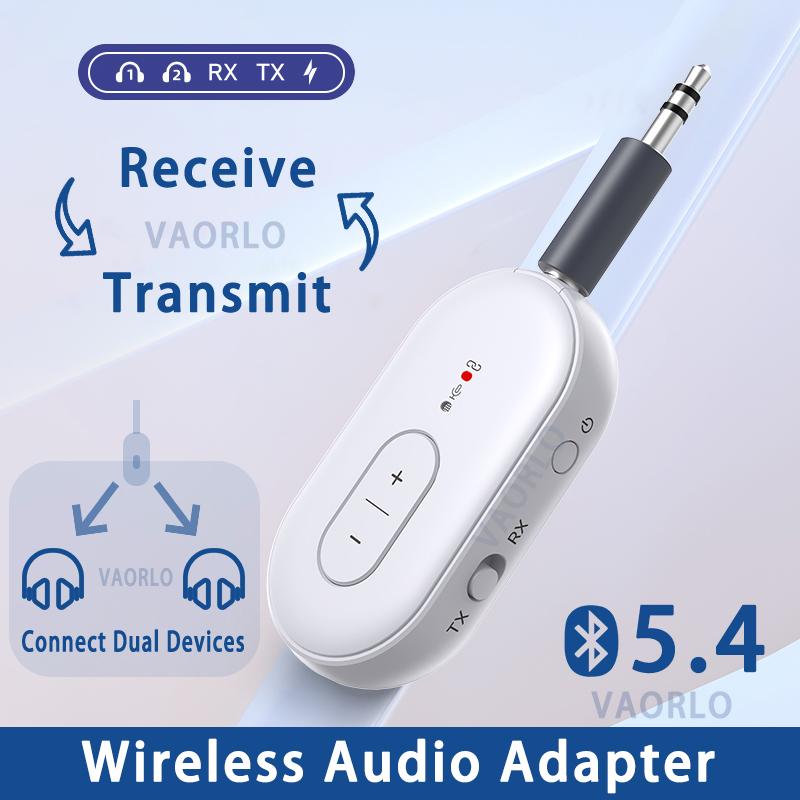 Аудиоадаптер 2 В 1 Bluetooth 5.4 3,5 мм AUX Стерео Беспроводной передатчик приемник с микрофоном 1 на 2 гарнитуры для ТВ, автомобильного комплекта, динамика